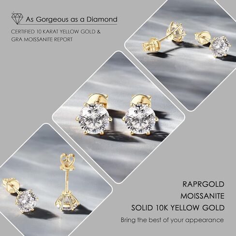 10K أو 14K عقيدة الذهب الأصفر الصلب 1-2CT Moissanite أقراط المجوهرات هدية عيد الميلاد للرجال ، in Kuwait