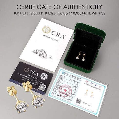 10K أو 14K عقيدة الذهب الأصفر الصلب 1-2CT Moissanite أقراط المجوهرات هدية عيد الميلاد للرجال ، in Kuwait