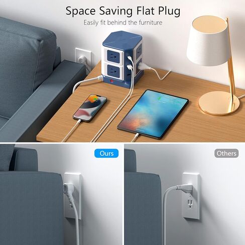 BESTEK PD 65W USB C Power Strip with Wireless Charger 8-Outlet Surge Protector, 4000 Joules,ETL Listed,Dorm Room Accessories in Kuwait