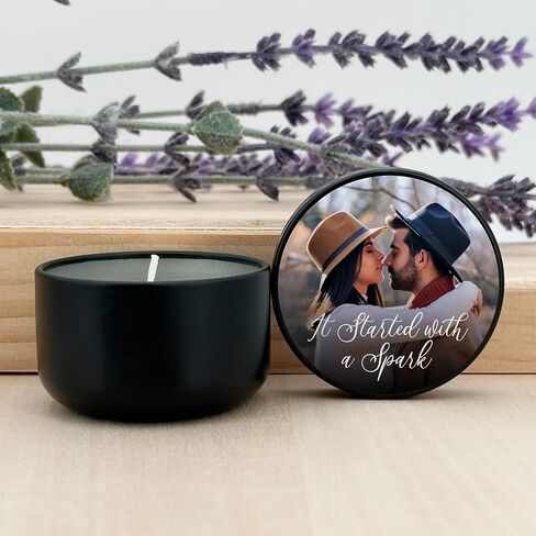 Personalized Candles, Custom Candles, Candle Favors, Candle Wedding Favors with Photo, Bulk Candles (Set of 10) (Black Tin) in Saudi Arabia