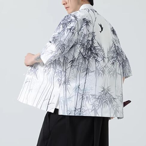 HZCX FASHION Mens Chinese Traditional Printed Tang Shirts Frog Button Down Kong Fu Short Sleeve Jacket in Saudi Arabia