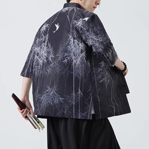 HZCX FASHION Mens Chinese Traditional Printed Tang Shirts Frog Button Down Kong Fu Short Sleeve Jacket in Saudi Arabia