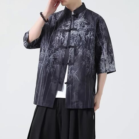HZCX FASHION Mens Chinese Traditional Printed Tang Shirts Frog Button Down Kong Fu Short Sleeve Jacket in Saudi Arabia