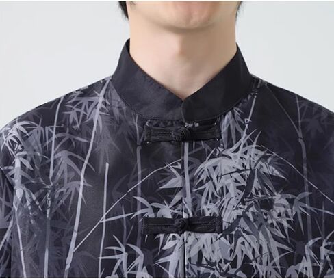 HZCX FASHION Mens Chinese Traditional Printed Tang Shirts Frog Button Down Kong Fu Short Sleeve Jacket in Saudi Arabia