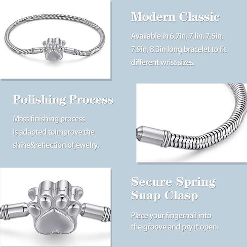 925 Sterling Silver Bracelets for Women, Snake Chain Charm Bracelet Fully Compatible with Pandora Charms, Non Tarnish Jewelry Gifts, Fits Any Charm Gift for Women in Saudi Arabia