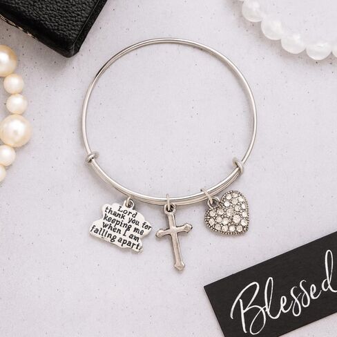 Infinity Collection Lord Thank You for Keeping Me Together When I Am Falling Apart Bangle Bracelet- Religious Jeweley- Inspirational Expandable Charm Bracelet in Saudi Arabia