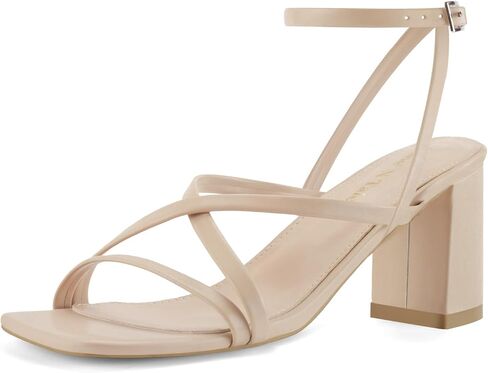 Shoe'N Tale Strappy Heels for Women Chunky Block Heels Square Open Toe Ankle Strap Buckle Sandals(9,Natural Nude) in Saudi Arabia