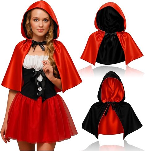 Newcotte Halloween Short Reversible Black and Red Hooded Cloak Costume Hood Polyester Cape Cloak Masquerade Cape Costume for Cosplay & Party & Festive Events, 13 Inch Adult Size in Saudi Arabia