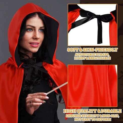 Newcotte Halloween Short Reversible Black and Red Hooded Cloak Costume Hood Polyester Cape Cloak Masquerade Cape Costume for Cosplay & Party & Festive Events, 13 Inch Adult Size in Saudi Arabia