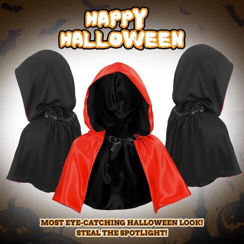 Newcotte Halloween Short Reversible Black and Red Hooded Cloak Costume Hood Polyester Cape Cloak Masquerade Cape Costume for Cosplay & Party & Festive Events, 13 Inch Adult Size in Saudi Arabia