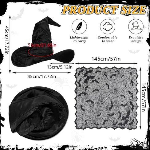 Liitrsh 2 PCS Halloween Witch Wathume Women Witch Hat و Cape Plus Bats Spider Web Poncho for البالغين للتنكر الكسبل in Saudi Arabia