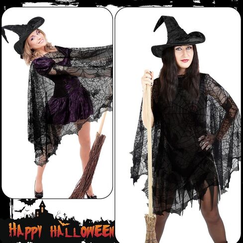 Liitrsh 2 PCS Halloween Witch Wathume Women Witch Hat و Cape Plus Bats Spider Web Poncho for البالغين للتنكر الكسبل in Saudi Arabia