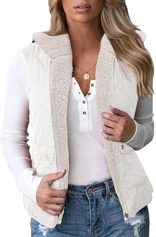 Valphsio Womens Reversible Quilted Sherpa Fleece Vest Lightweight Sports Vest Coat in Kuwait