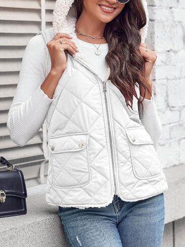 Valphsio Womens Reversible Quilted Sherpa Fleece Vest Lightweight Sports Vest Coat in Kuwait