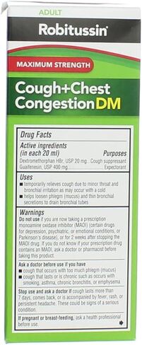 Robitussin Adult Cough+Chest Congestion DM Liquid Maximum Strength - 4 oz, Pack of 6 in Saudi Arabia