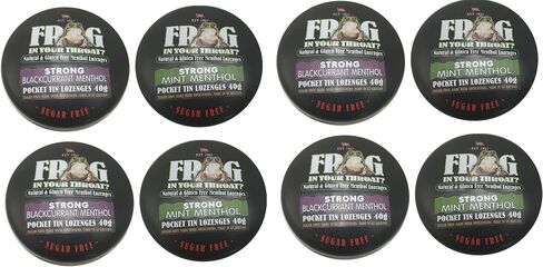 Simpkins Sugar Free Frog in Your Throat Strong Mint Menthol & Strong Blackcurrant Pocket tin Lozenges 8 x 40g TINS in Saudi Arabia