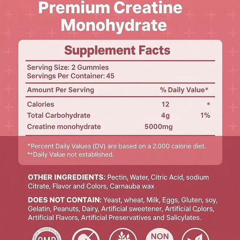 Creatine Monohydrate Gummies for Men|Women 5000mg Pre-Workout Supplement for Muscle Strength & Recovery, Energy Boost, Enhance Athletic Performance Vegan Strawberry-Flavor 90 Count in Saudi Arabia