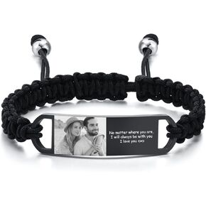 MPRAINBOW Custom Photo Bracelet for Men, Personalized Gifts for Him Her, Customized Picture, Name Text Engraved Stainless Steel ID Braided Bracelet Wristband Jewelry in Kuwait