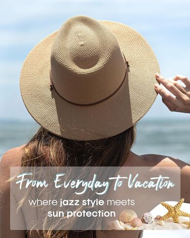 FURTALK Womens Sun Hat Summer Straw Beach Hats UPF 80+ Wide Brim Panama Fedora Hats with Wind Lanyard in Saudi Arabia