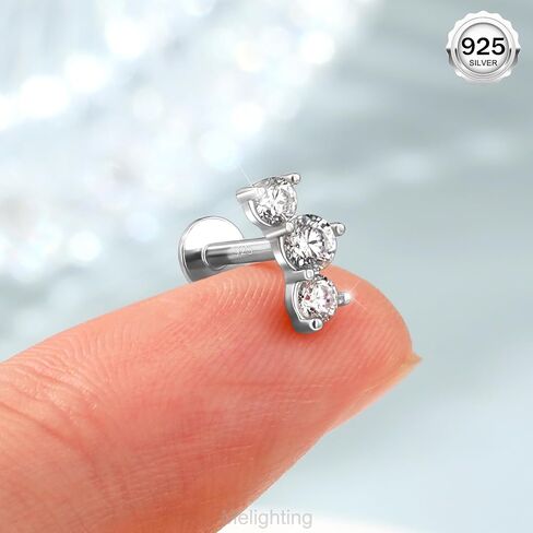 Melighting فضة محارة ثقب المجوهرات داخليا الخيوط 16G منحني فضة اللولب القرط واضح تشيكوسلوفاكيا 925 الفضة الغضروف القرط اللولب مسمار شقة الظهر القرط 8mm in Kuwait