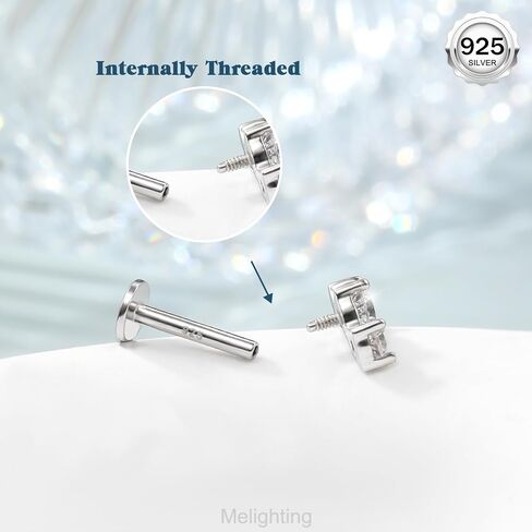 Melighting فضة محارة ثقب المجوهرات داخليا الخيوط 16G منحني فضة اللولب القرط واضح تشيكوسلوفاكيا 925 الفضة الغضروف القرط اللولب مسمار شقة الظهر القرط 8mm in Kuwait