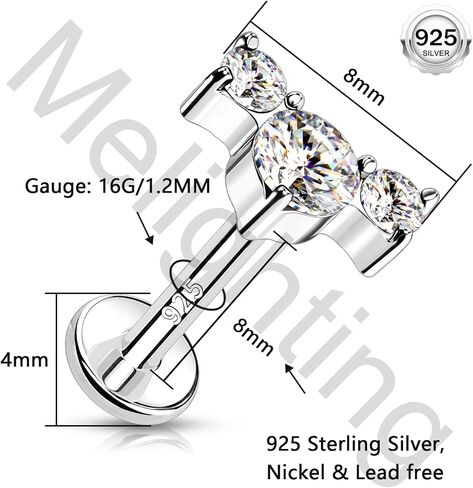 Melighting فضة محارة ثقب المجوهرات داخليا الخيوط 16G منحني فضة اللولب القرط واضح تشيكوسلوفاكيا 925 الفضة الغضروف القرط اللولب مسمار شقة الظهر القرط 8mm in Kuwait