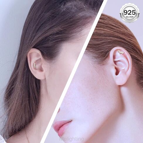 Melighting فضة محارة ثقب المجوهرات داخليا الخيوط 16G منحني فضة اللولب القرط واضح تشيكوسلوفاكيا 925 الفضة الغضروف القرط اللولب مسمار شقة الظهر القرط 8mm in Kuwait