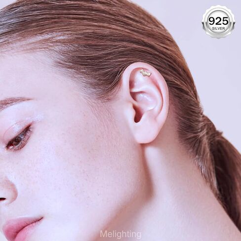 Melighting فضة محارة ثقب المجوهرات داخليا الخيوط 16G منحني فضة اللولب القرط واضح تشيكوسلوفاكيا 925 الفضة الغضروف القرط اللولب مسمار شقة الظهر القرط 8mm in Kuwait