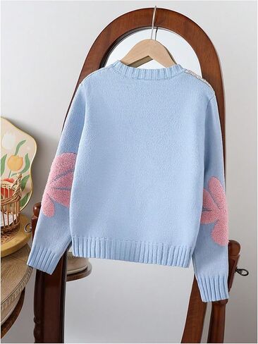 Girl's Floral Print Crew Neck Loose Sweater Long Sleeve Vintage Pullovers Sweater Jumper Tops in Saudi Arabia