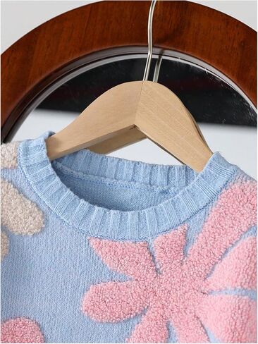 Girl's Floral Print Crew Neck Loose Sweater Long Sleeve Vintage Pullovers Sweater Jumper Tops in Saudi Arabia