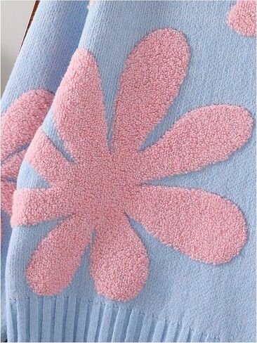 Girl's Floral Print Crew Neck Loose Sweater Long Sleeve Vintage Pullovers Sweater Jumper Tops in Saudi Arabia