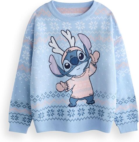 Disney Lilo & Stitch Kids Christmas Jumper | Graphic Knitted Sweater for Children | Festive Holiday Long Sleeve Knitwear Top in Saudi Arabia