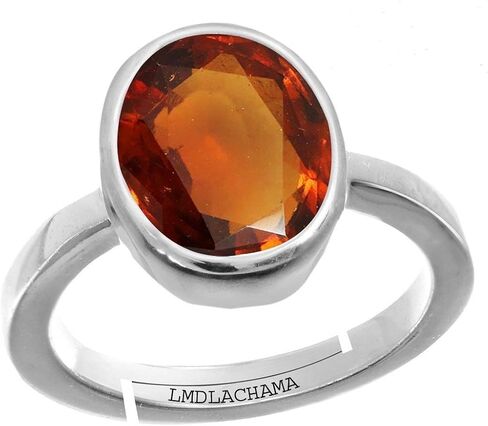 LMDKART 7.00 Carat Gomed Silver Ring Ceylon Loose Gemstone Lab - Certified Natural AA+ Quality Hessonite Garnet Adjustable Silver Ring for Man and Women in Saudi Arabia
