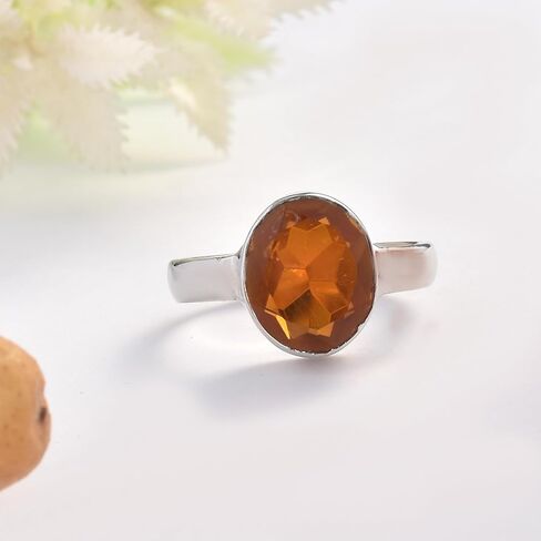 LMDKART 7.00 Carat Gomed Silver Ring Ceylon Loose Gemstone Lab - Certified Natural AA+ Quality Hessonite Garnet Adjustable Silver Ring for Man and Women in Saudi Arabia