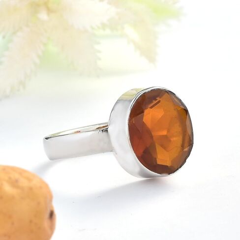 LMDKART 7.00 Carat Gomed Silver Ring Ceylon Loose Gemstone Lab - Certified Natural AA+ Quality Hessonite Garnet Adjustable Silver Ring for Man and Women in Saudi Arabia