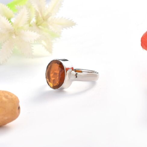 LMDKART 7.00 Carat Gomed Silver Ring Ceylon Loose Gemstone Lab - Certified Natural AA+ Quality Hessonite Garnet Adjustable Silver Ring for Man and Women in Saudi Arabia