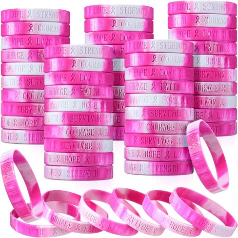 Liliful Breast Cancer Awareness Bracelet Pink Ribbon Silicone Bracelets Engraved 6 Words Hope Faith Courage Survivor Love Strength Wristbands Breast Cancer Awareness Accessories in Saudi Arabia