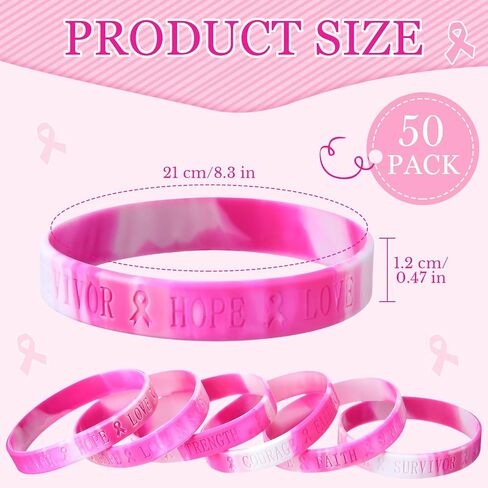 Liliful Breast Cancer Awareness Bracelet Pink Ribbon Silicone Bracelets Engraved 6 Words Hope Faith Courage Survivor Love Strength Wristbands Breast Cancer Awareness Accessories in Saudi Arabia