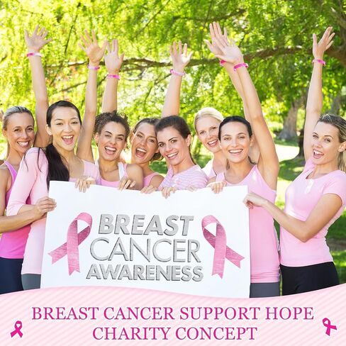 Liliful Breast Cancer Awareness Bracelet Pink Ribbon Silicone Bracelets Engraved 6 Words Hope Faith Courage Survivor Love Strength Wristbands Breast Cancer Awareness Accessories in Saudi Arabia