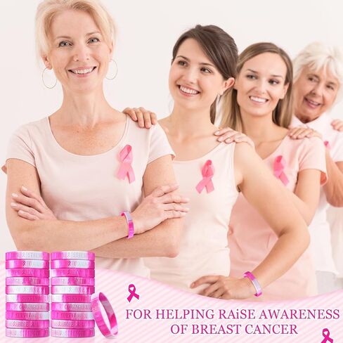 Liliful Breast Cancer Awareness Bracelet Pink Ribbon Silicone Bracelets Engraved 6 Words Hope Faith Courage Survivor Love Strength Wristbands Breast Cancer Awareness Accessories in Saudi Arabia