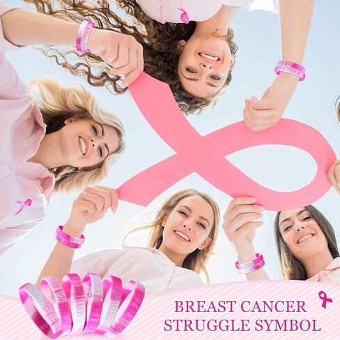 Liliful Breast Cancer Awareness Bracelet Pink Ribbon Silicone Bracelets Engraved 6 Words Hope Faith Courage Survivor Love Strength Wristbands Breast Cancer Awareness Accessories in Saudi Arabia