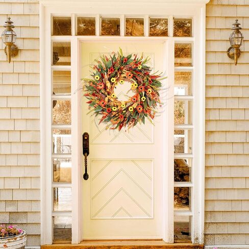 24" Fall Wreaths for Front Door Outside, Autumn Door Wreath with Eucalyptus/Daisies, Large Fall Wreath for Halloween Thanksgiving, Farmhouse Indoor Outdoor Home Decor, Harvest Front Door Wreaths Decor in Saudi Arabia