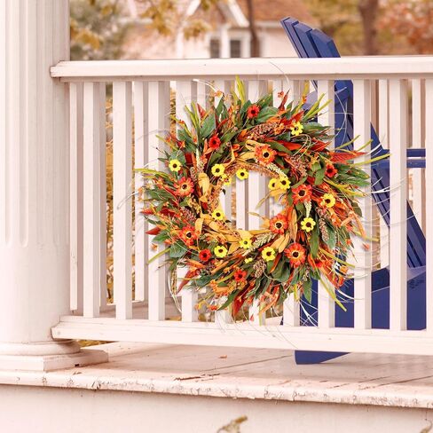 24" Fall Wreaths for Front Door Outside, Autumn Door Wreath with Eucalyptus/Daisies, Large Fall Wreath for Halloween Thanksgiving, Farmhouse Indoor Outdoor Home Decor, Harvest Front Door Wreaths Decor in Saudi Arabia