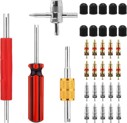 Tire Stem Repair Kit, Including Wrench Tool Copper Valve Core Copper Nickel-Plated Valve Core & Plastic Caps for Car Bike RV Truck HVAC AC Repair Installer in Saudi Arabia
