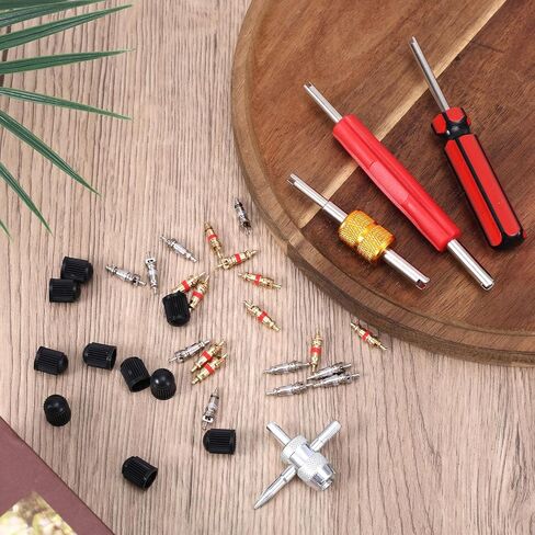 Tire Stem Repair Kit, Including Wrench Tool Copper Valve Core Copper Nickel-Plated Valve Core & Plastic Caps for Car Bike RV Truck HVAC AC Repair Installer in Saudi Arabia