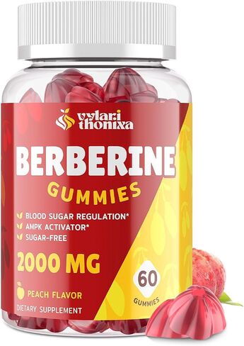 2000mg Berberine Supplement Gummies - High Potency Berberine with Ceylon Cinnamon Candy, Turmeric, Magnesium, Chromium - Sugar Free, Vegan, Non-GMO, Gluten-Free - Peach Flavor 60 Gummies - 1 Pack in Saudi Arabia