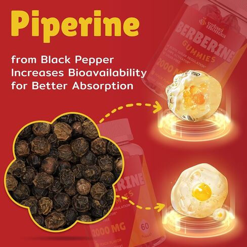 2000mg Berberine Supplement Gummies - High Potency Berberine with Ceylon Cinnamon Candy, Turmeric, Magnesium, Chromium - Sugar Free, Vegan, Non-GMO, Gluten-Free - Peach Flavor 60 Gummies - 1 Pack in Saudi Arabia