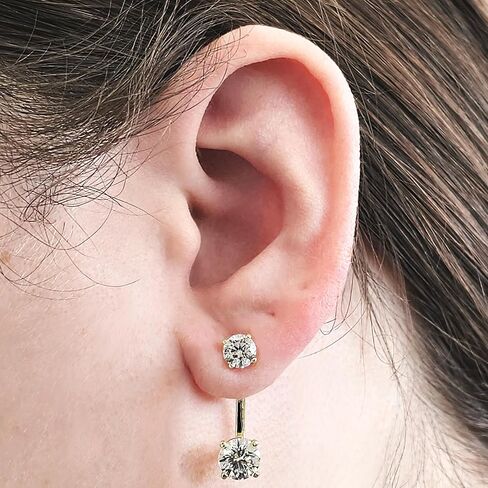 Earring Jackets with Cubic Zirconia – Sterling Silver, Adjustable Drop Design – 1.50 CTW (5.25mm & 6.50mm Stones) in Saudi Arabia