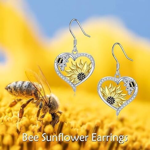 Bee Sunflower Heart Dangle Earrings Boho Bohemian Floral Flower Hook Earrings for Women Party Accessory, All-Season Wear in Saudi Arabia