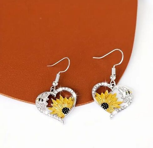 Bee Sunflower Heart Dangle Earrings Boho Bohemian Floral Flower Hook Earrings for Women Party Accessory, All-Season Wear in Saudi Arabia